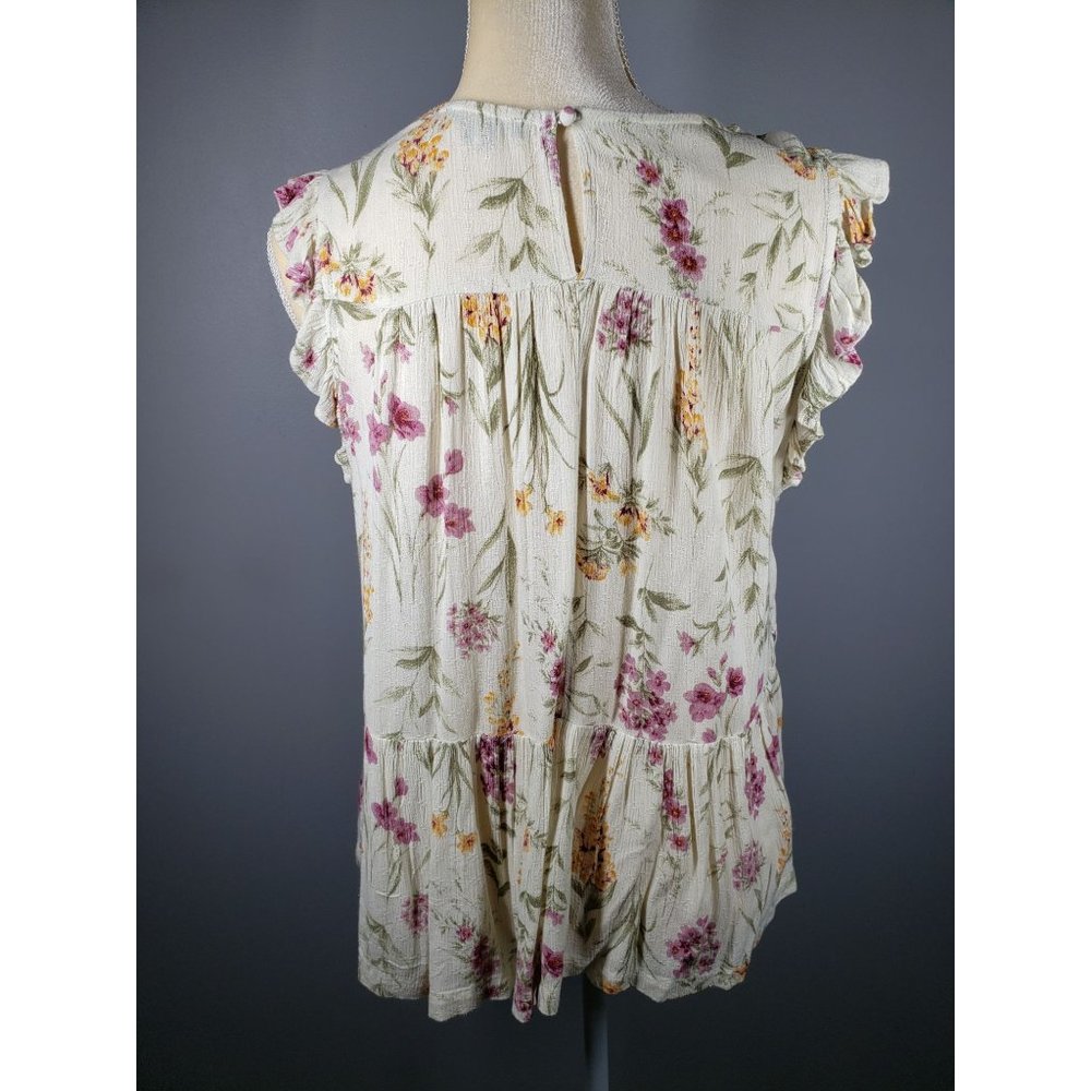 American Eagle Floral Flutter Sleeve Top Women's Size L. - Picture 2 of 5